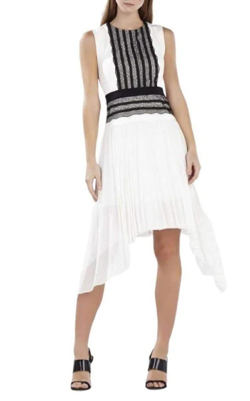 Glow iridescent dress-Sleeveless Pleated-Skirt Lace-Trim Dress