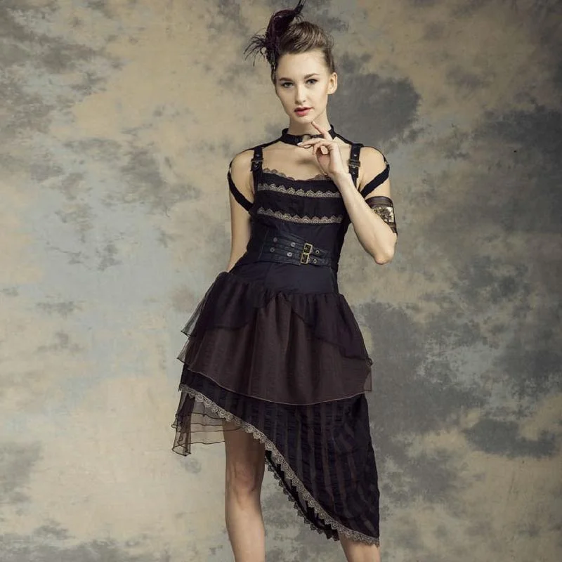 Lattice picnic dress-Women's Asymmetric Steampunk Dress