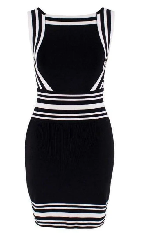 Wild spectrum dress-Square-neck Stripe-trim Knit Dress