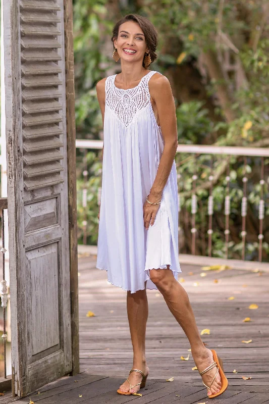 Slotted trendy dress-Drifting Clouds in White Hand Embroidered White Cotton Dress