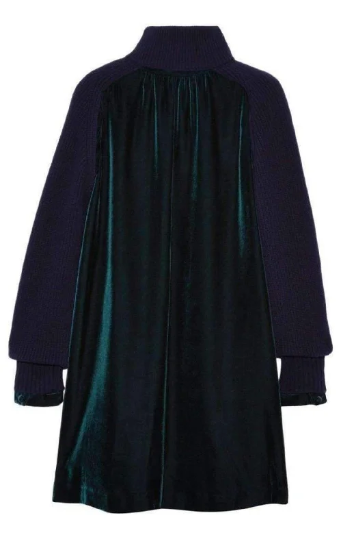 Pleat-front summer dress-Wool Velvet Panelled Dress