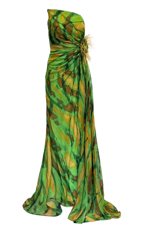 Slim tucked dress-Strapless Green Cocktail Party Dress