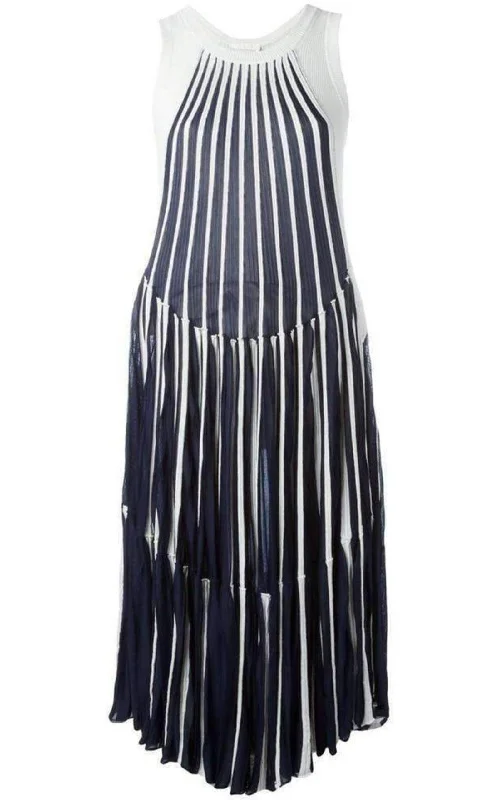 Georgette wrap dress-Vertical Stripe Midi Dress