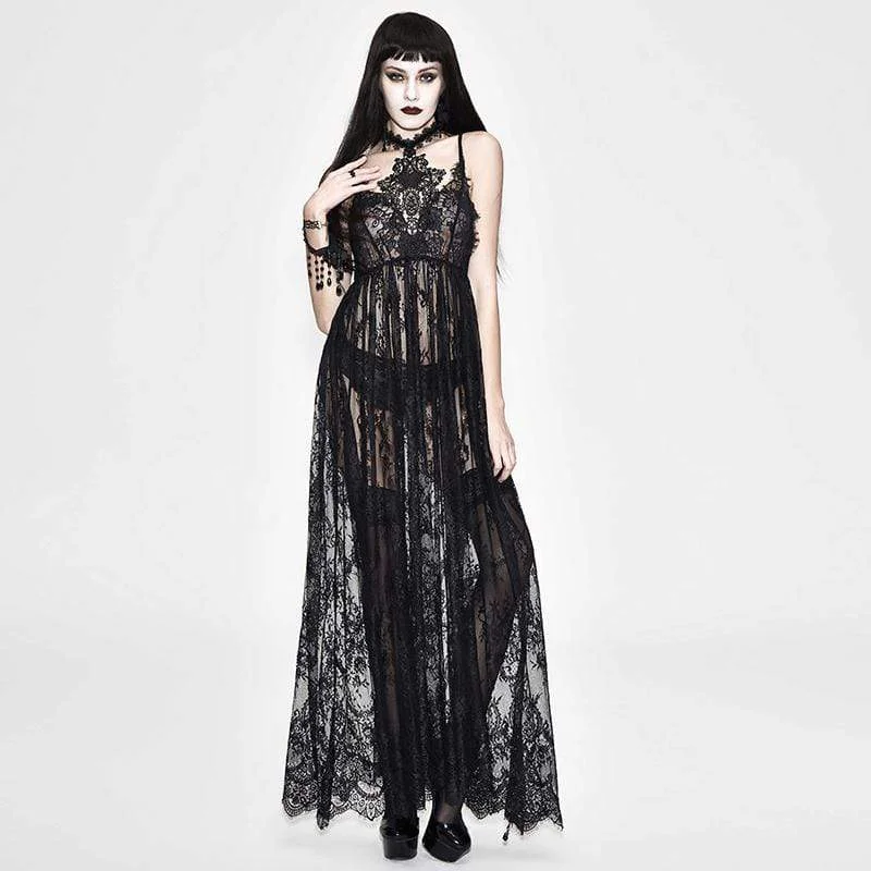 Ripple party dress-Women's All Lace Long Goth Dress