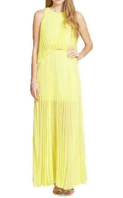 Vintage drop-waist dress-Yellow Jenine Neon High Split Pleated Skirt Maxi Dress