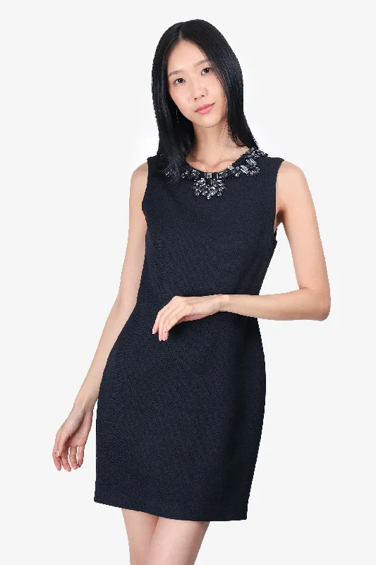 Fluid black dress-3.1 Phillip Lim Black Wool Diamanté Embellished Sleeveless Dress Size 4