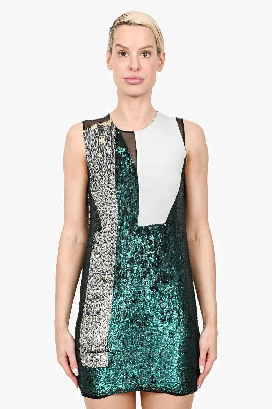 Crisp gray dress-3.1 Phillip Lim Green/Silver Sequin Sleeveless Dress Size 4