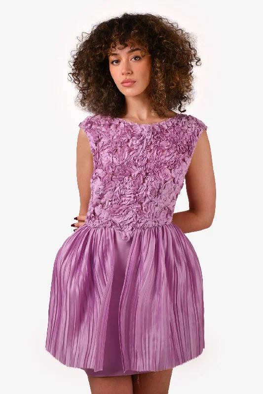 Striking glitzy dress-3.1 Phillip Lim Purple Peony Embellished Silk Pleated Mini Dress Size 2