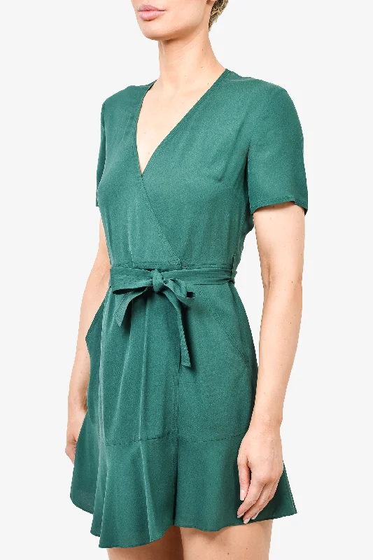 Ash knit dress-A.L.C Green Silk Wrap Dress with Belt Size 2