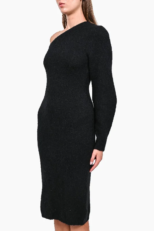 Vivid paradise dress-Aje Black Alpaca/Wool One Shoulder Midi Dress Size XS