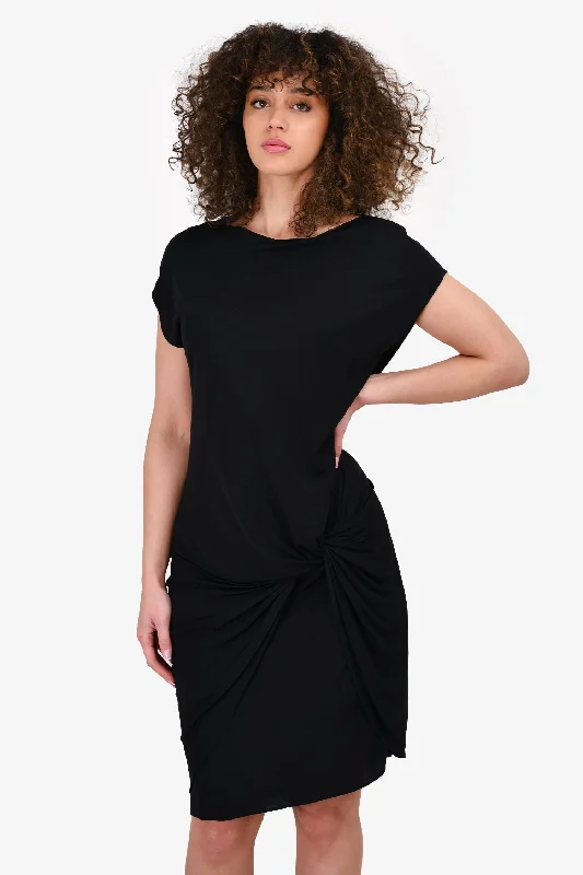 Hearty ribbed dress-Akris Black Cowl Neck Cap Sleeve Jersey Dress Size 8