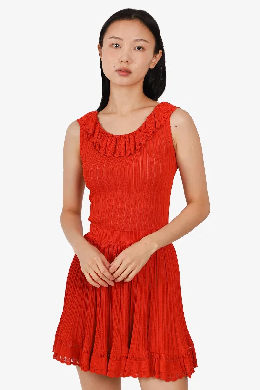 Hazy misty dress-Alaia Orange Rib Knit Sleeveless Ruffle Dress Size 36