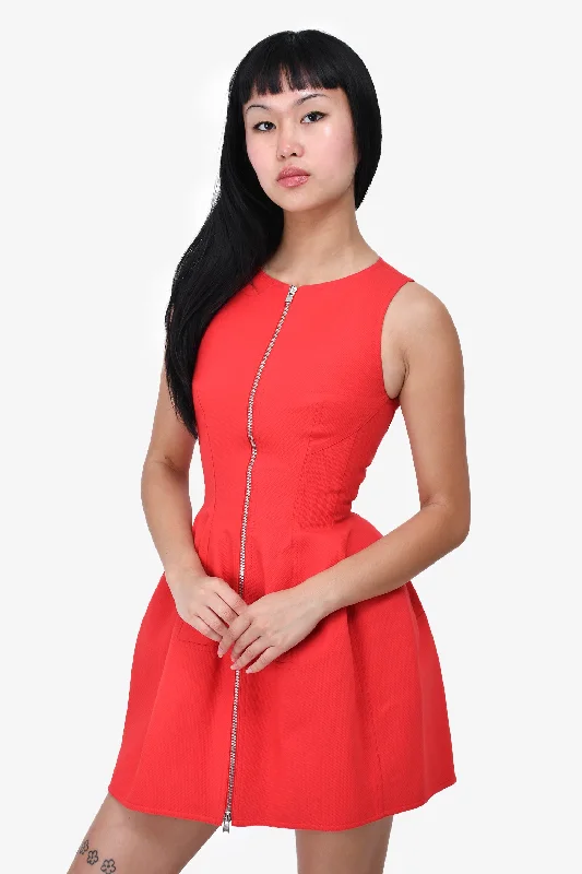 Bendy stretchy dress-Alaia Red Zip Up A-Line Dress Size 36