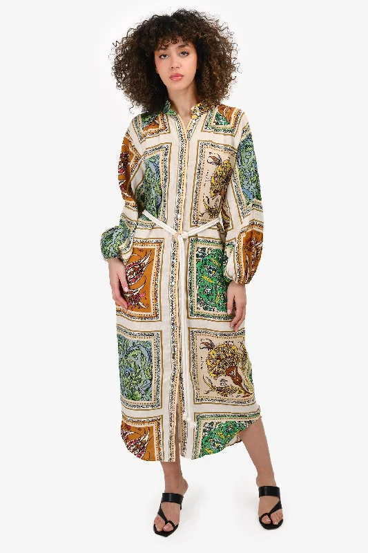 Spotted prairie dress-Alemais Cream/Multicolour Printed Linen Shirt Dress with Rope Belt Size 6