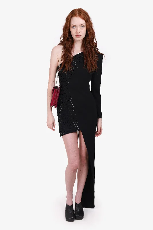 Puffy tufted dress-Alex Perry Black Swarovski Crystal Embellished Asymmetrical Dress est Size XS