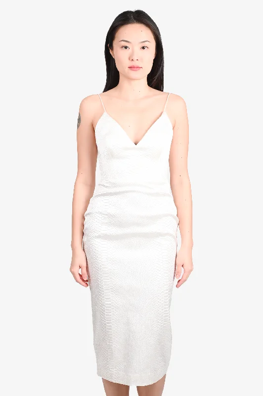 Slim tucked dress-Alex Perry White Reptile Satin 'Bikini' Midi Dress Size 6