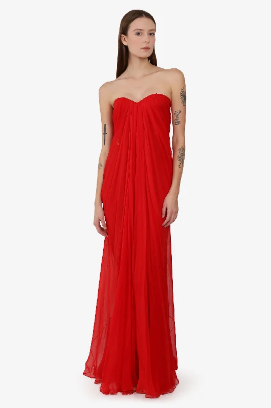 Slack dappled dress-Alexander McQueen 2016 Red Sweetheart Neckline Pleated Gown Size 38