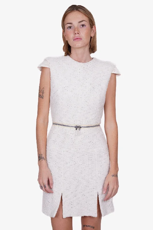 Beat hot dress-Alexander McQueen White Tweed Zip-off Detail Dress Size 40