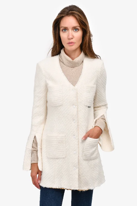 Nap slack dress-Alexander Wang White Tweed V-Neck Chain Detail Jacket Dress Size 4