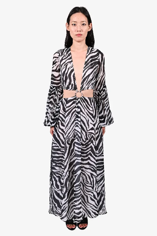 Play streamer dress-Alexandra Miro Black/White Zebra Print Slit Maxi Dress Size XS