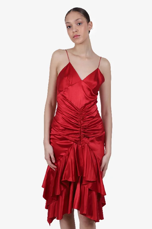 Speckled sundress-Alexandre Vauthier Red Silk-blend Ruffle Hem Cocktail Dress Size 38 (As Is)