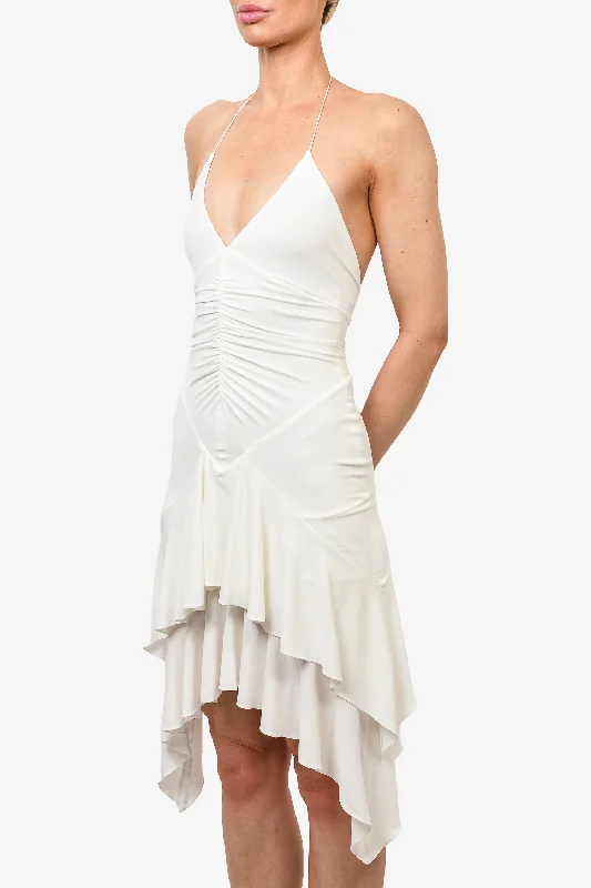 Voile evening dress-Alexandre Vauthier White Tiered Halterneck Midi Dress Size 38