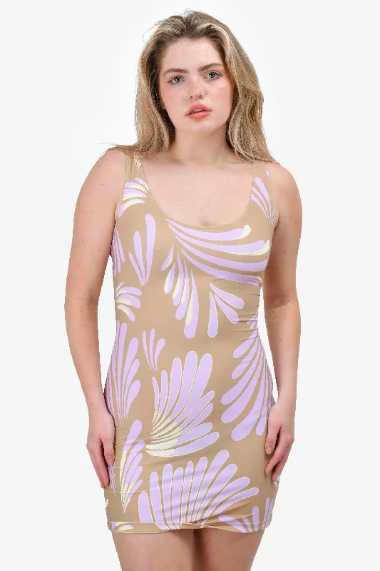 Crepe cocktail dress-Alexis Beige/Purple Printed Nylon Swim Mini Dress Size M