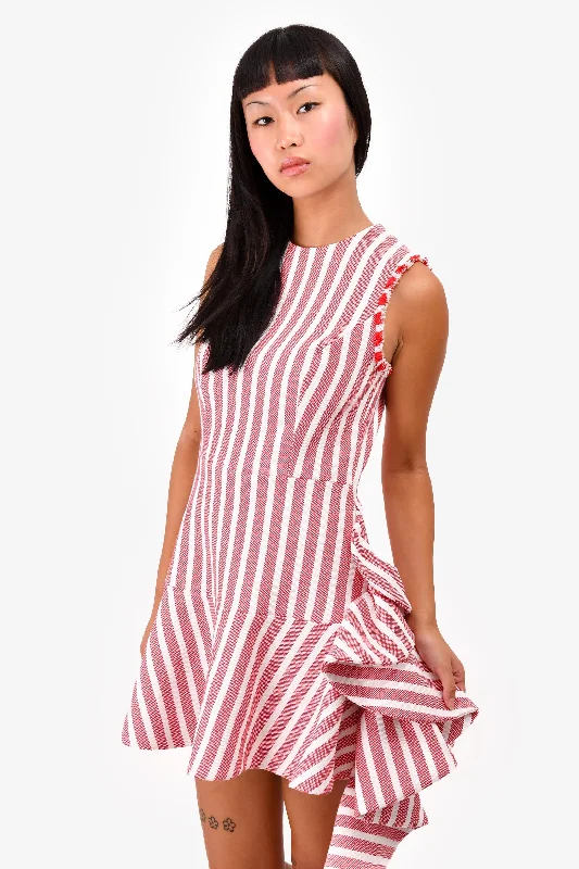 Open-shoulder beach dress-Alexis Red/White Striped Ruffle Detailed Asymmetrical Dress Size M