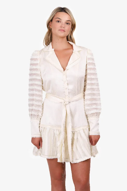 Box-pleat work dress-Alexis White Renita Sheer-Panel Long Sleeve Dress Size L