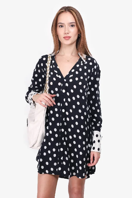 Knotted casual dress-Alice + Olivia Black Polka-Dot Mini Dress Size 0 With Tags