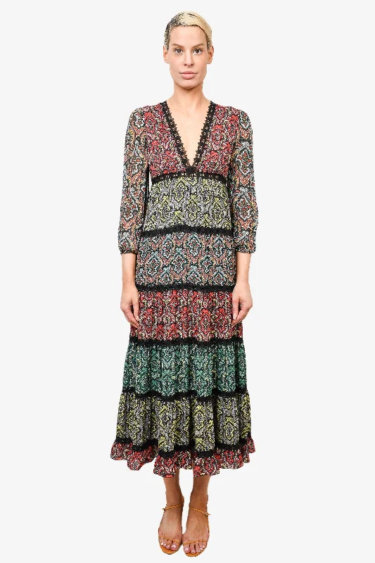 Plush wool dress-Alice + Olivia Multicolour Pattern Maxi Dress with Lace Detailing Size 2