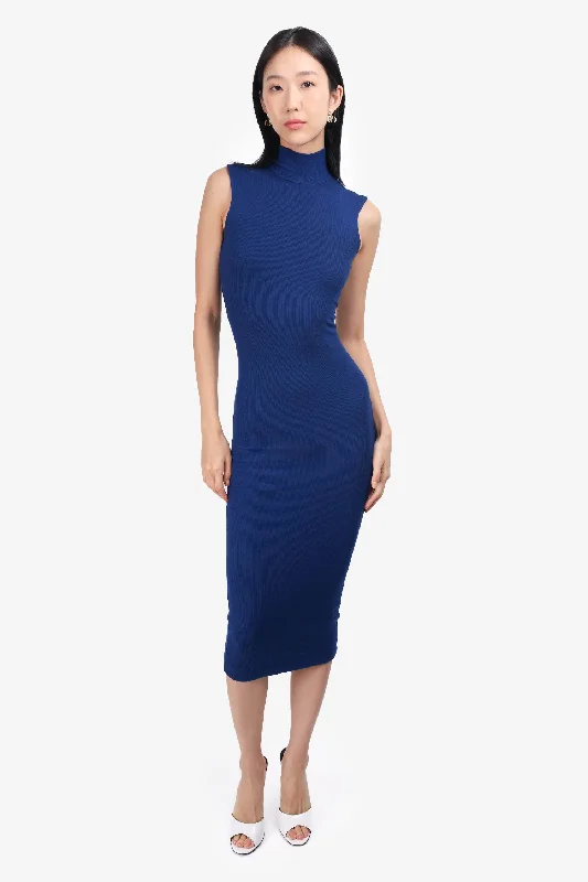 Ripple party dress-Alix NYC Blue Sleeveless Ribbed Dress Size XS