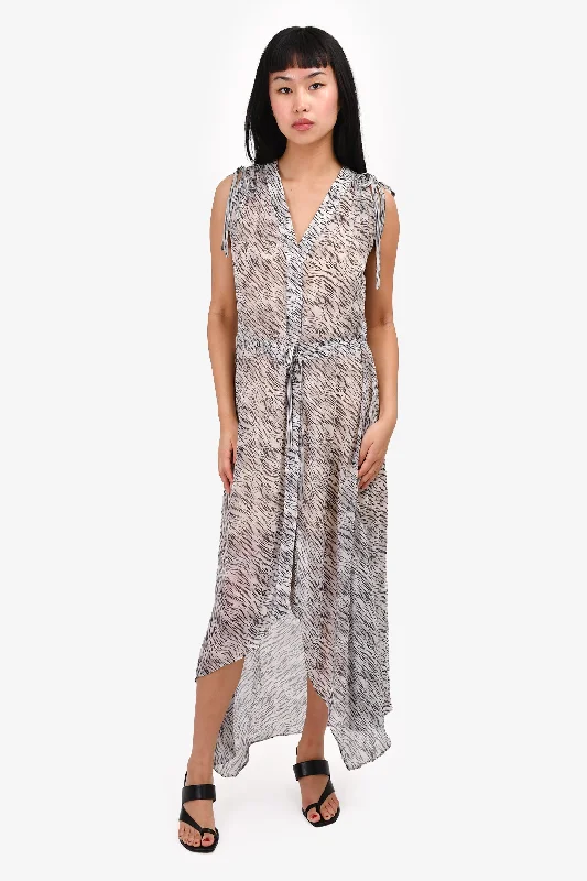 Lattice trendy dress-AllSaints Grey Zebra Sheer Maxi Dress Size S