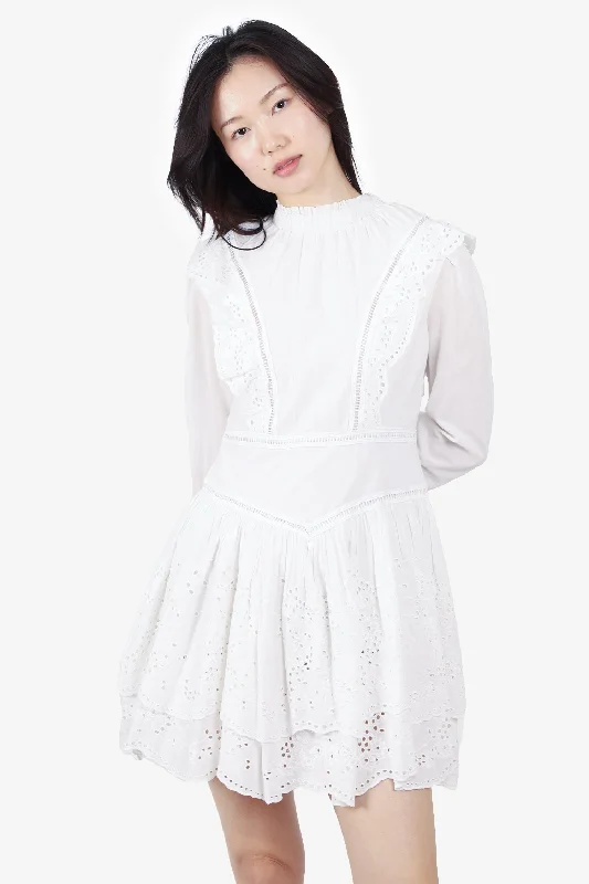 Bejeweled sparkly dress-All Saints White Ruffle Eyelet Lace Mini Dress Size 0