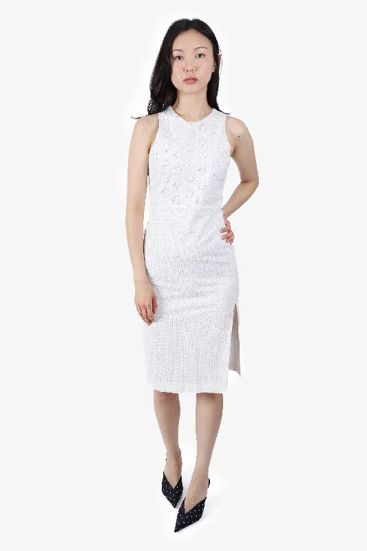 Bloom patch dress-Altuzarra White Eyelet Sleeveless Midi Dress Size 36