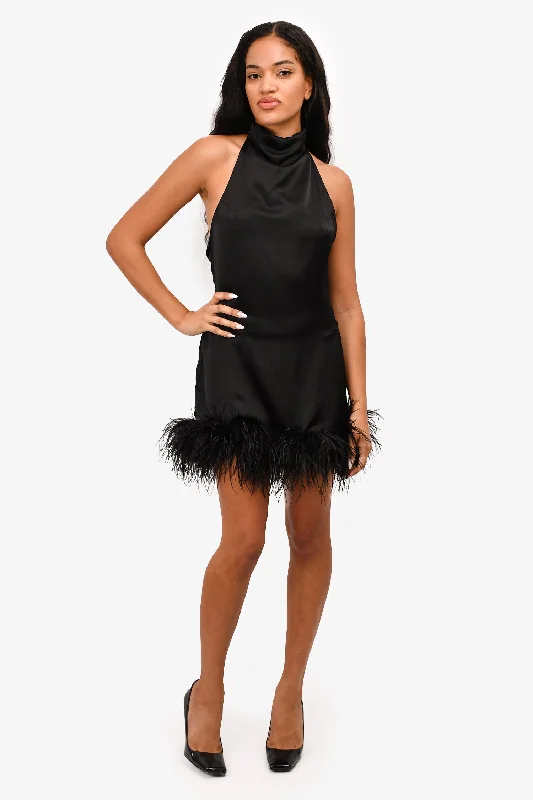 Hemmed elegant dress-Amanda Uprichard Black Silk Feather Trim 'Lunaria' Mini Dress Size S