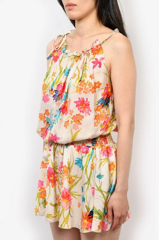 Elastic relaxed dress-Amanda Uprichard Cream/Multicolored Floral Sleeveless Dress Size P