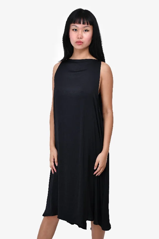 Fluid draped dress-Ann Demeulemeester Black Flowy Double Layered Sleeveless Dress Size 36