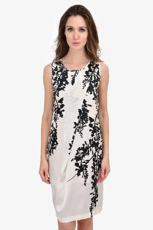 Crisp sheath dress-Ann Demeulemeester Black/White Floral Silk Dress Size 38 (As Is)