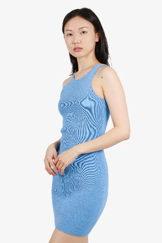 Offbeat trendy dress-Anna Quan Blue Cotton Ribbed Sleeveless Dress Size 8