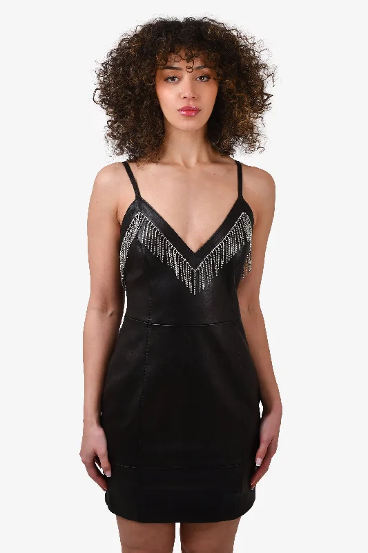 Petal blush dress-Area Black Leather Crystal Chain Embellishment Mini Dress Size S