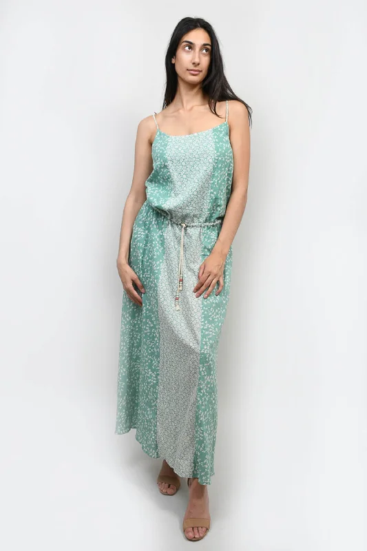 Wanderer embroidered dress-Ba&sh Green/White Floral Cotton Sleeveless Drawstring Tank Maxi Dress Size 1