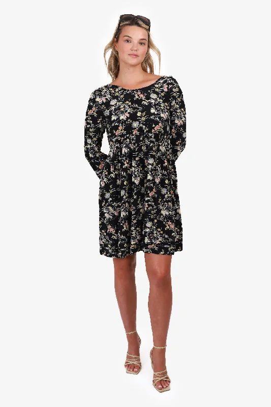 Speckled shirt dress-Ba&sh Black/Floral Quarter-Sleeve Mini Dress Size 3