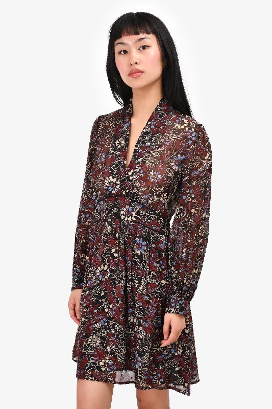 Crepe layered dress-Ba&sh Black/Maroon Floral Mini Dress Size S