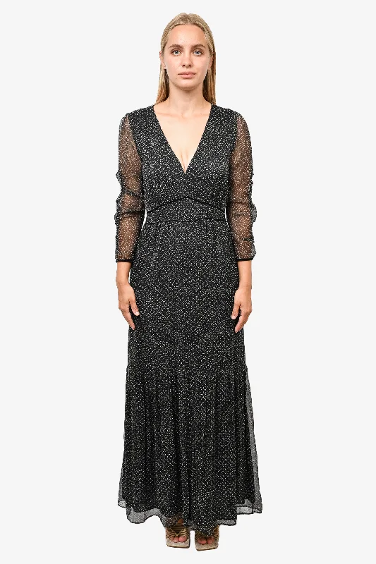 Mauve luxe dress-Ba&sh Black Printed V-Neck Maxi Dress Size 1