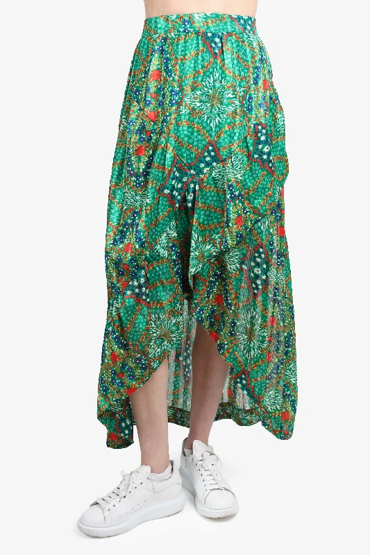 Damask mini dress-Ba&sh Green Floral Print Ruffle Maxi Dress Size X-Small