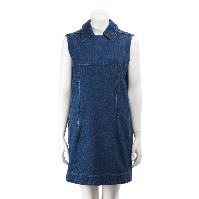 Iridescent shimmer dress-Balenciaga Blue Denim Sleeveless Dress FR 40