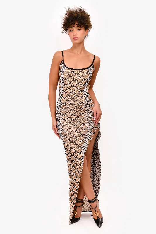 Misty boho dress-Balmain Gold/Black Animal Print Sequin Tank Maxi Dress Size 36