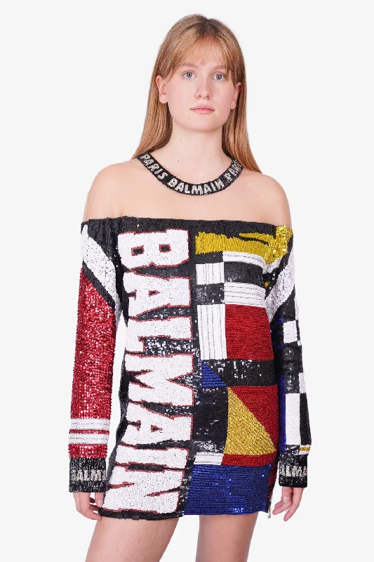 Tiger midi dress-Balmain Multicolor Sequin Beaded Mini Dress