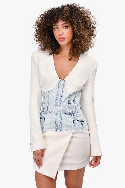 Segmented chic dress-Balmain White/Blue Denim Corset Detailed Dress Size 36